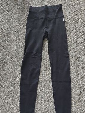 FP Movement by Free People Black High-Waist Sheer Ribbed Waistband Leggings